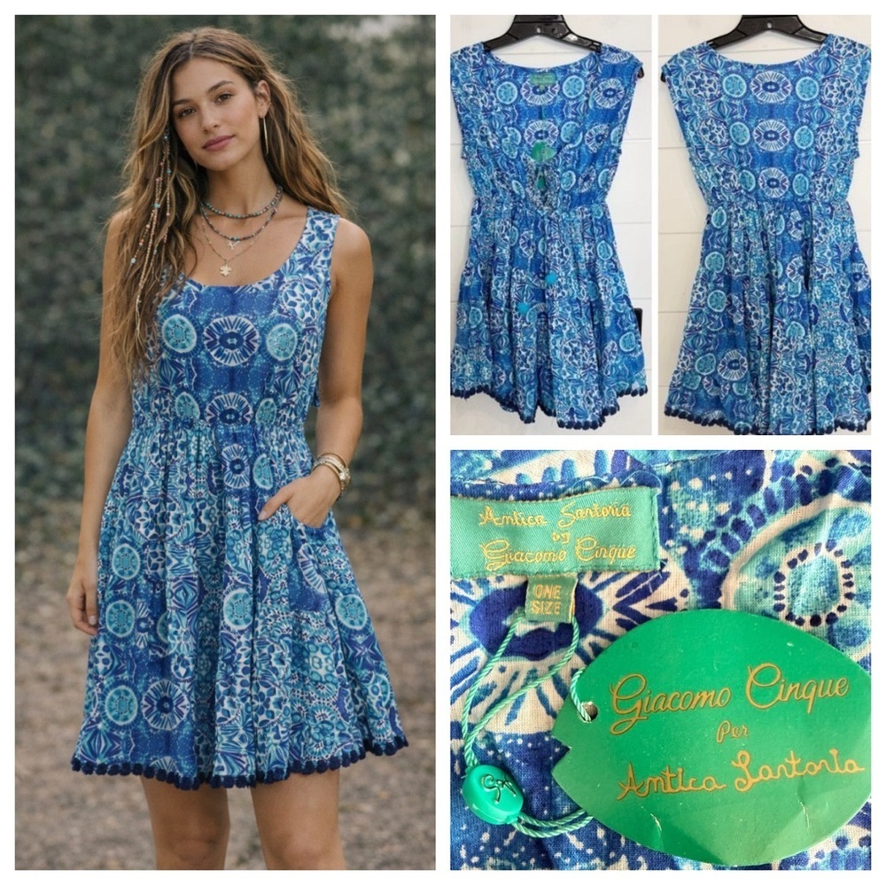 NEW Antica Sartoria by Giacomo Cinque Blue Sea Urchins Mini Dress One Size 23639